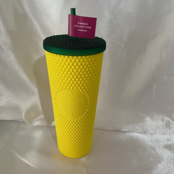 Starbucks Hawaii Collection Yellow Studded Tumbler 24 Oz With Green Lid & Straw - Picture 1 of 5